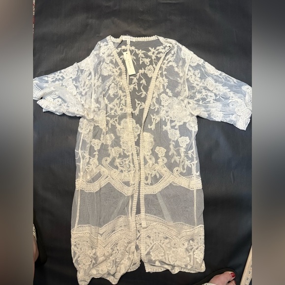 NWT Adiva Ivory Lace Open Kimono Cardigan, Women’s Size Medium - Picture 9 of 13